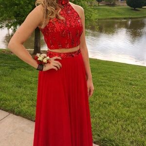 Sherri Hill 2-Piece Red Beaded Prom Dress Size 4 (Worn Once)
